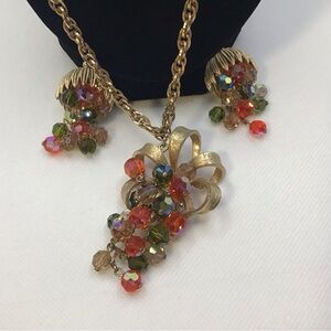 Vintage GoldTone Beaded Necklace and Earring Set